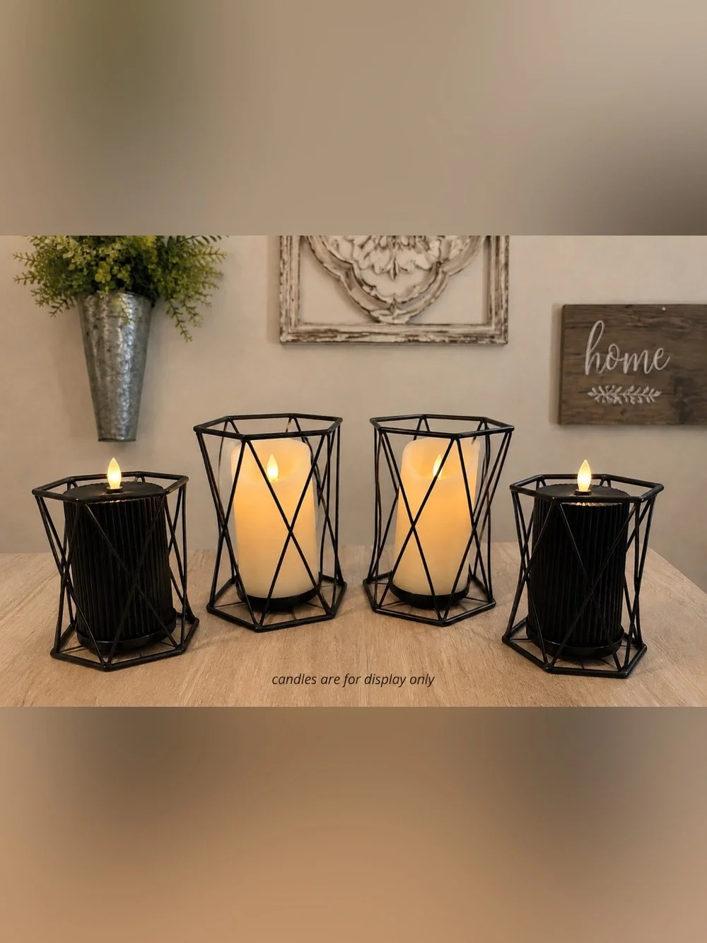 Set of 4 Black Metal Geometric Candle Holders Modern Farmhouse Decor